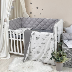 Set lenjerie Patut pentru Bebe și Copii - 6 Piese Norisori Gri cu Lună